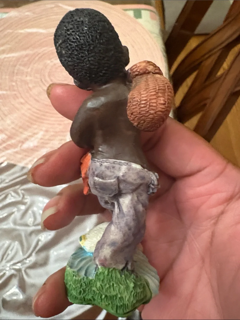 Vintage African American Boy Fishing with Duck Resin Figurine